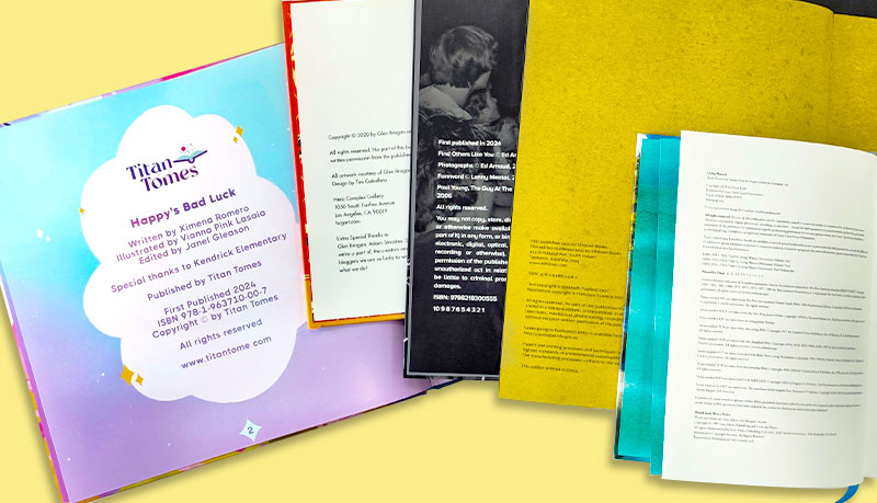 Examples of professional copyright pages printed by QinPrinting