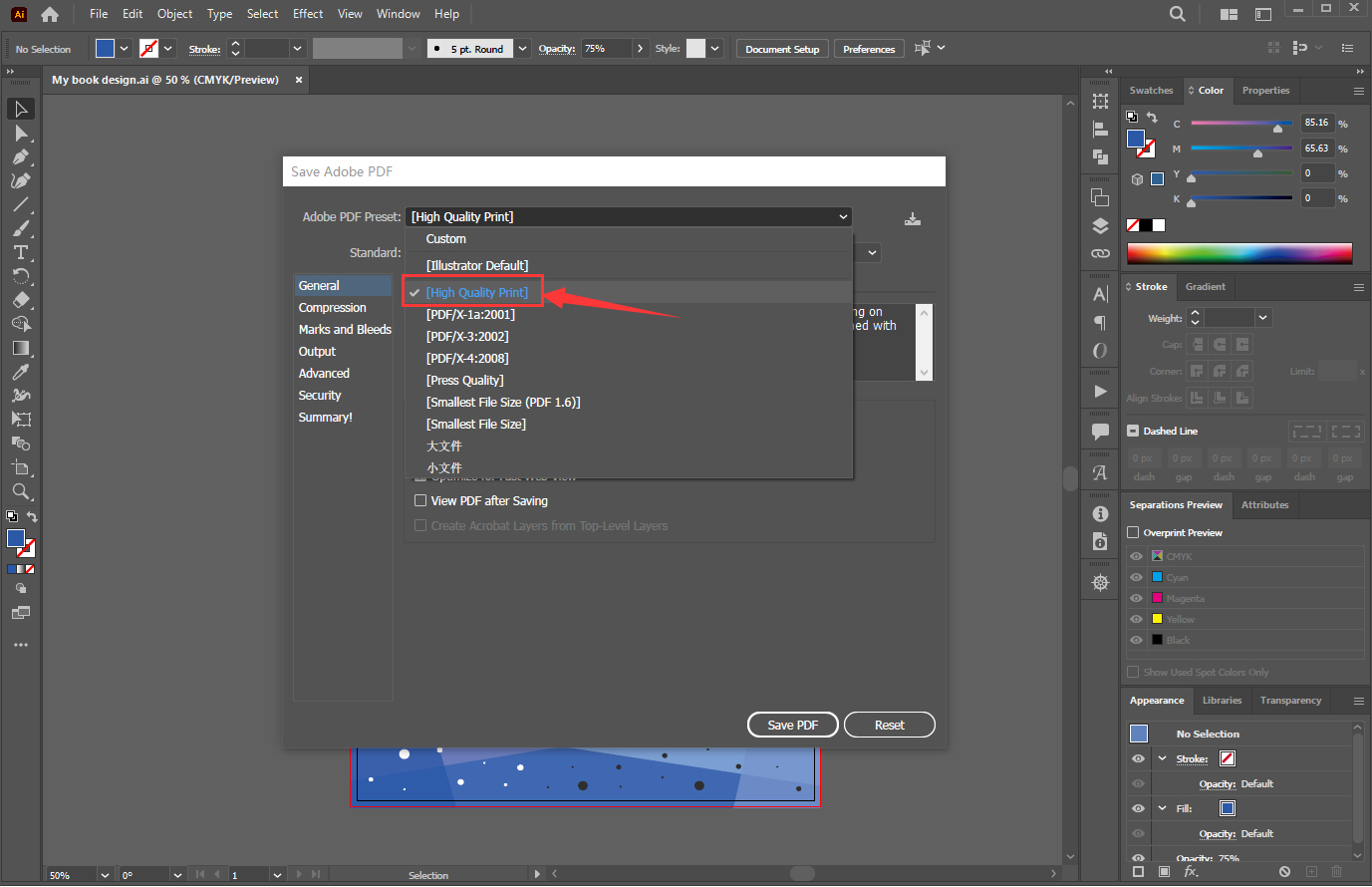 How to Export PDFs from Adobe Illustrator step 3