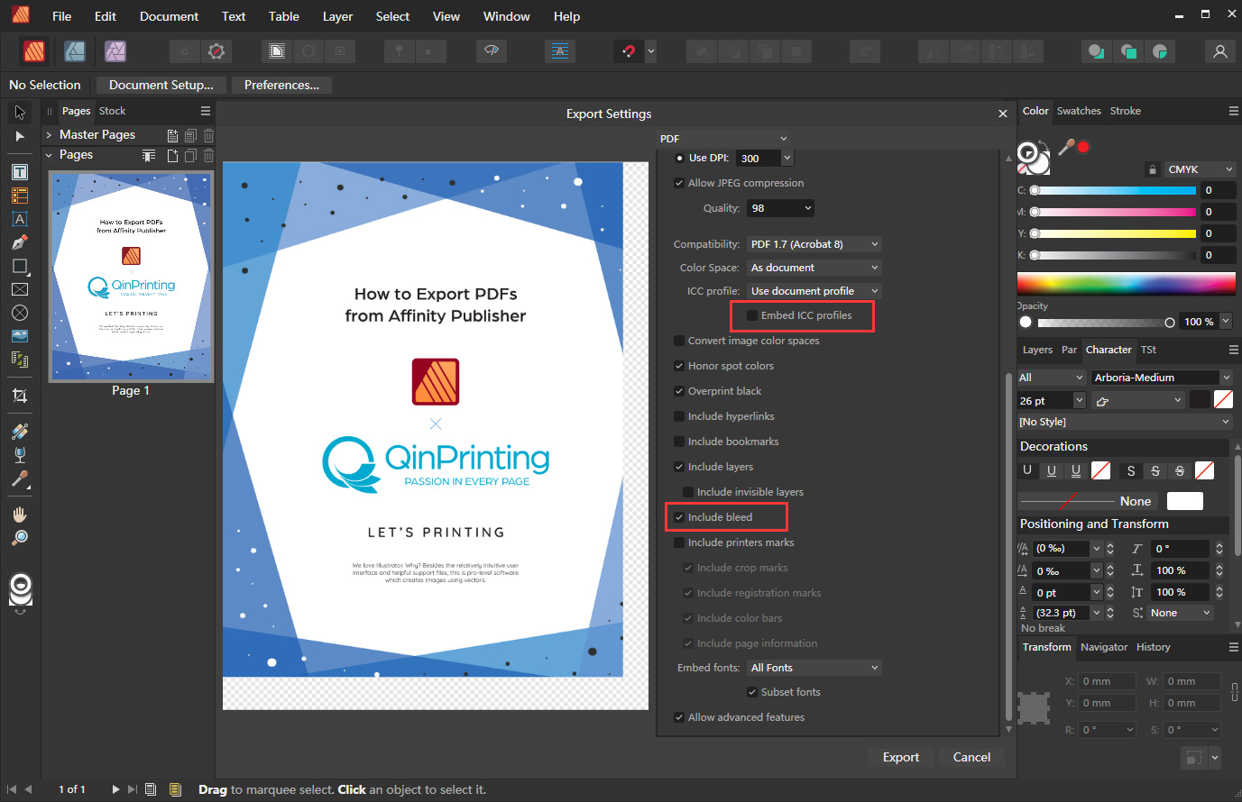 How to Export PDFs from Affinity Publisher Step 3
