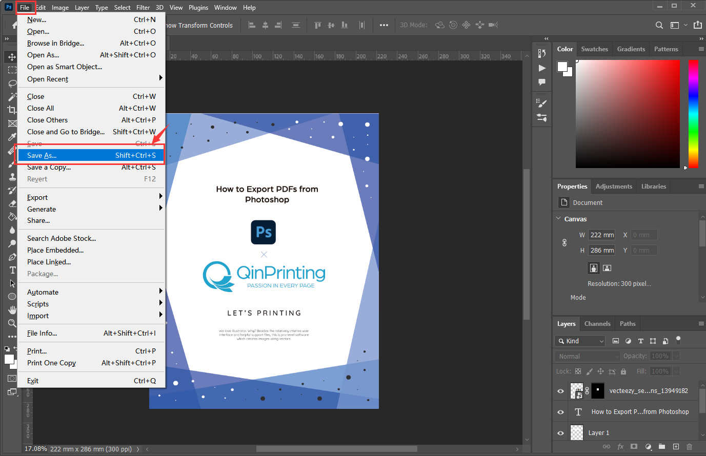 How to Export PDFs from Photoshop Step 1