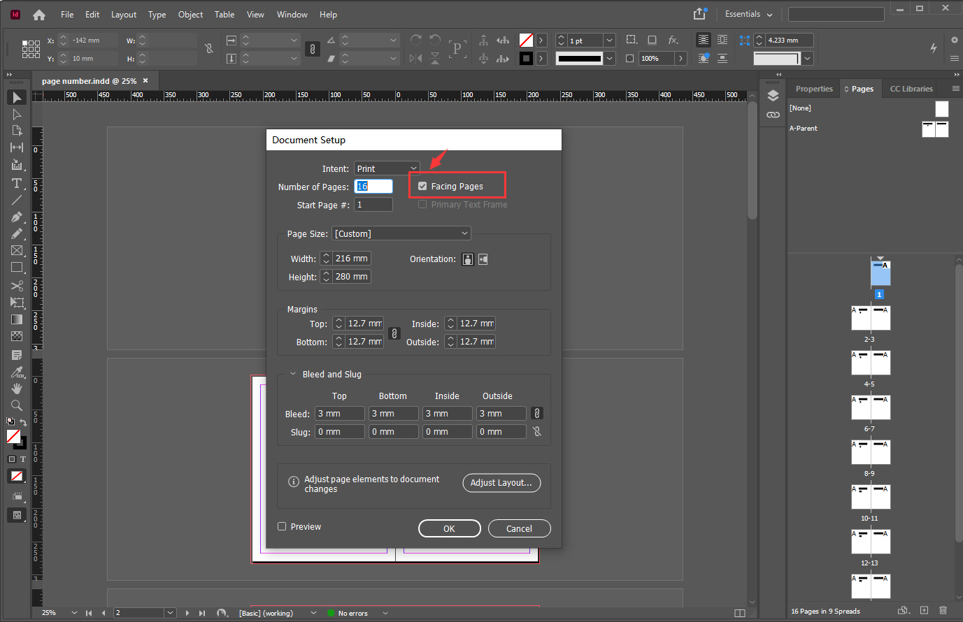 Set facing page in Indesign 1-02