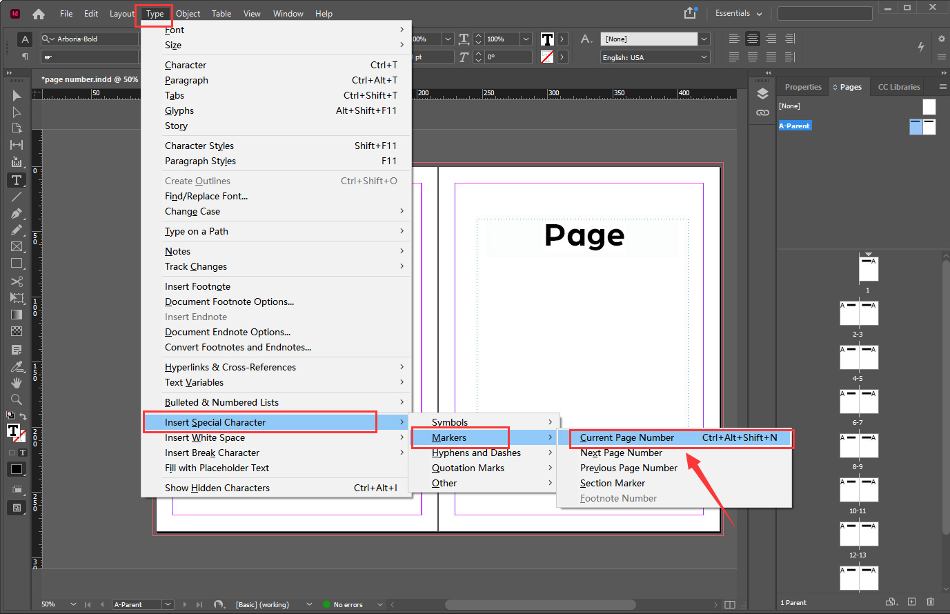 How to Set Up Page Numbering Using InDesign Step 3