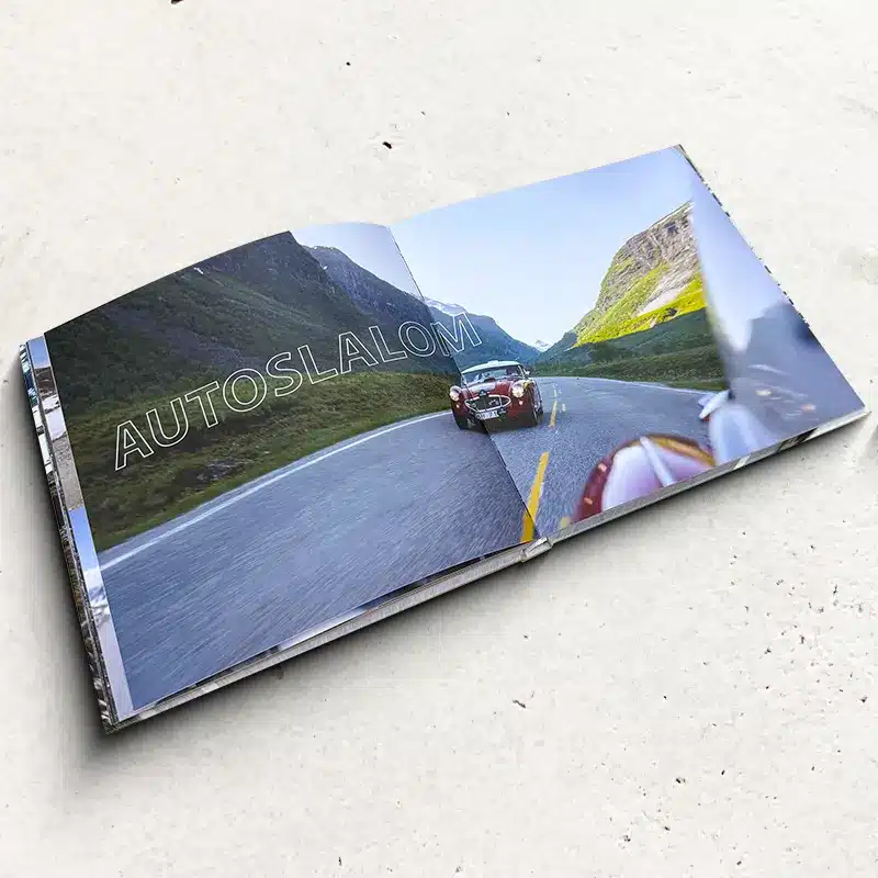 Open hardcover book showing interior page layout