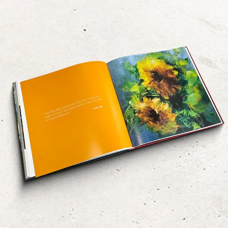 Open square hardcover oil painting-style art book