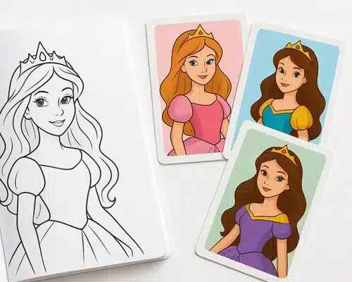 coloring book with prompt cards