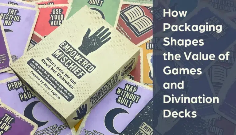 Examples of game and divination deck packaging