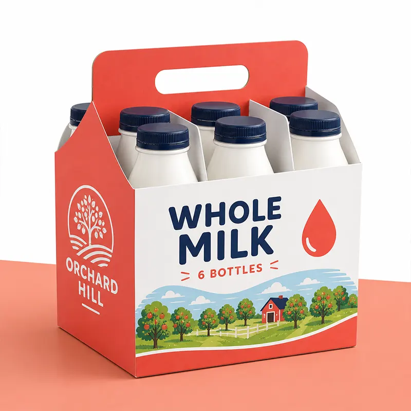 Custom Milk Bottle Carrier Packaging Box