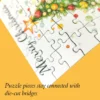 Puzzle pieces stay connected with die-cut bridges